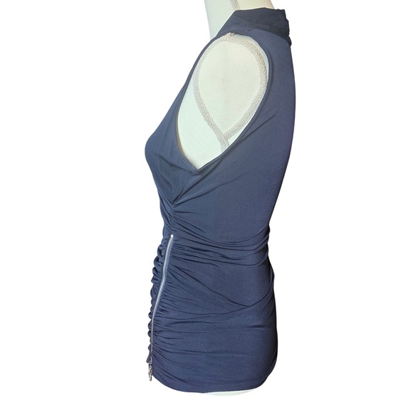 Michael Kors Sleeveless Drape Neck Ruched Zipper Top Navy Blue Size S - Picture 10 of 11